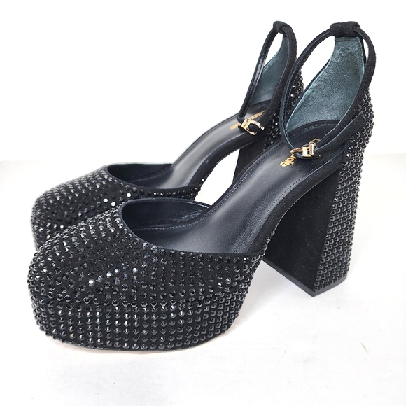Larroude Crystal Embellished Black Platform Pump Size 9